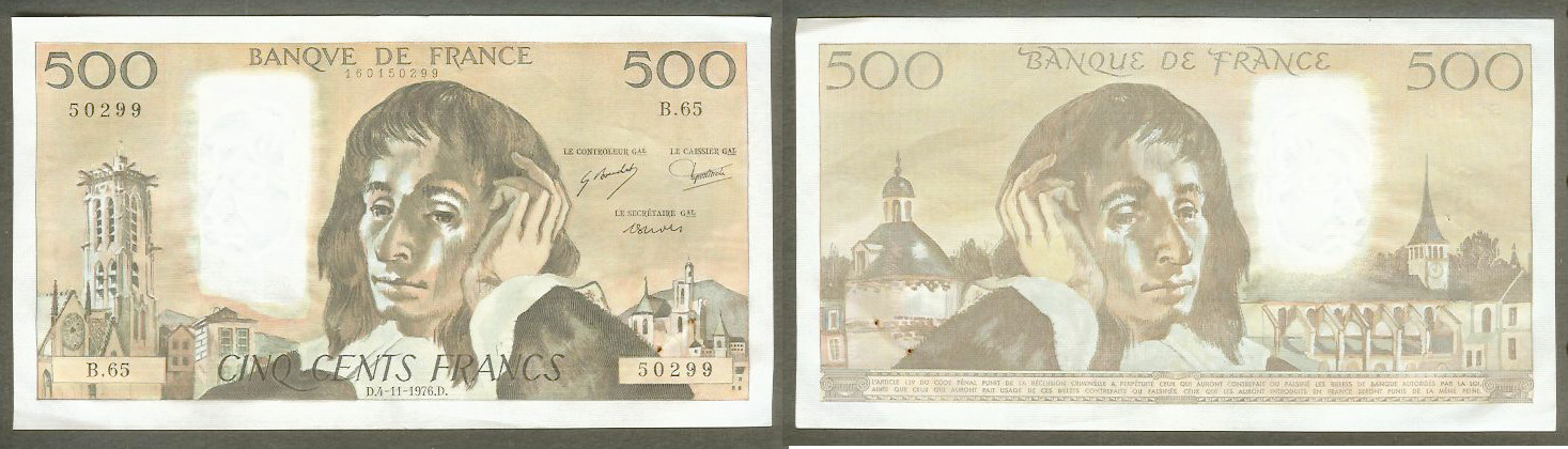 500 francs Pascal 4.11.1976 AU+